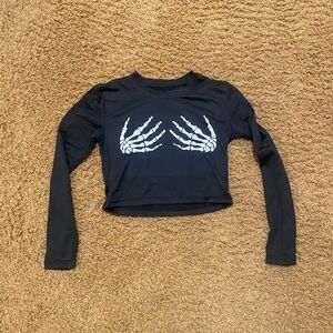 Womens skeleton hand cropped long sleeve tee shirt